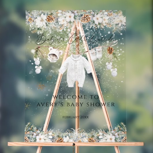 Koud Buiten Kleding Line Baby shower Welkom Acryl Bord (Neutraal)