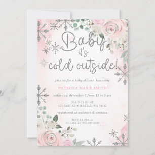 Koud buiten Roze sneeuwvlokken Meisje Baby Shower Kaart