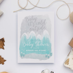 Koud buiten Sneeuwgebergte Blauw Baby shower Kaart