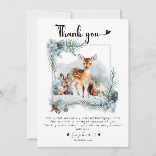 Koud Buiten Winter Bos Dieren Dank u Bedankkaart (Voorkant)