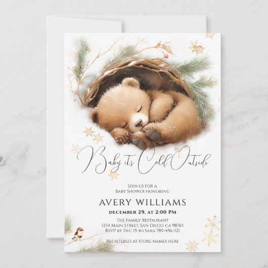 Koud Buiten Woodland Beer Winter Baby shower Kaart (Voorkant)