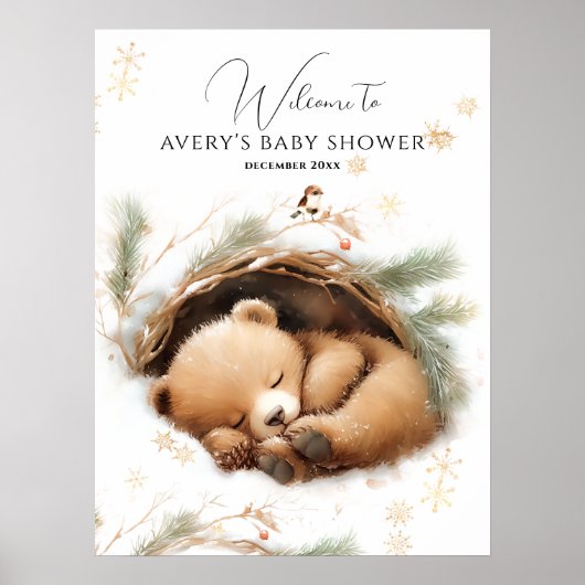 Koud Buiten Woodland Beer Winter Baby shower Poster (Voorkant)