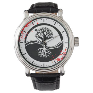 Koude bloedspiegel Yin Yang Tree tattoo Horloge