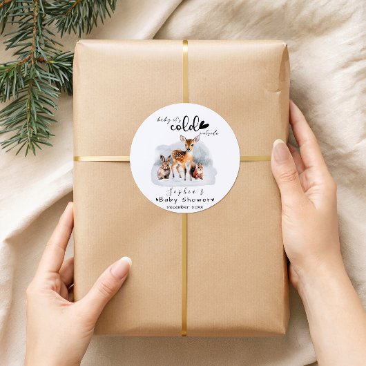 Koude Buiten Winter Bosdieren Baby Shower Ronde Sticker