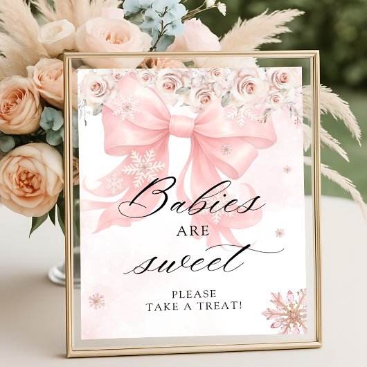 Koude Buiten Winter Roze Bow Baby's zijn zoet Poster