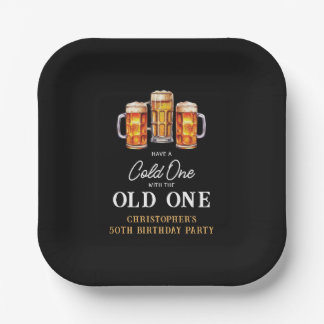 Koude Eén Met De Oude Eén Bier 50ste Verjaardag Papieren Bordje