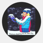 Koude Kerstzanger Ronde Sticker (Voorkant)