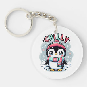 Koude Pinguïn Besneeuwde Sjaal Knuffel Sleutelhanger
