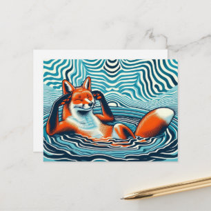 Koude rode vos in een zwembad briefkaart