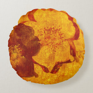 Koude, unieke rode gele bloemenbloem in de aziatis rond kussen