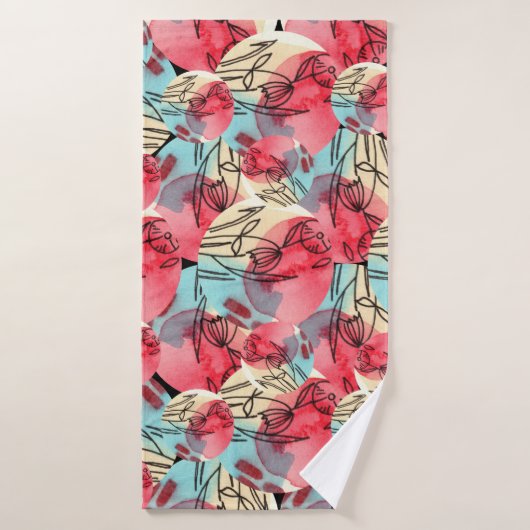 Koude Warme Waterverf Bloemen Geometrisch Badhanddoek (Badhanddoek)