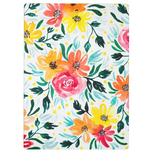 Koude Waterverf Floral Pink Yellow Pattern Klembord (Achterkant)