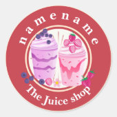 Koude yoghurt Smoothies fruitsap winkel logo naam Ronde Sticker (Voorkant)