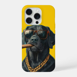 Koude zwarte labrador met sigaar en gouden ketting iPhone 15 pro hoesje