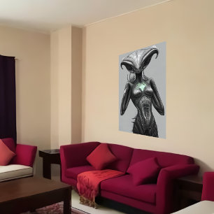 Kouwe buitenaardse portret AI Art. Poster