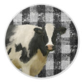 Kow Farmhouse Rustic Black in White Gingham Check Keramische Knop (Voorkant)