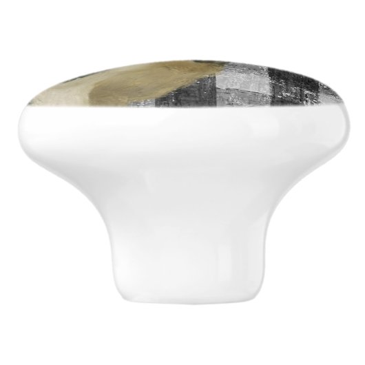 Kow Farmhouse Rustic Black in White Gingham Check Keramische Knop (Zijkant)