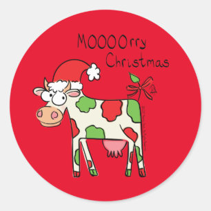 Kow Funny Cartoon kerstfeestdag Ronde Sticker