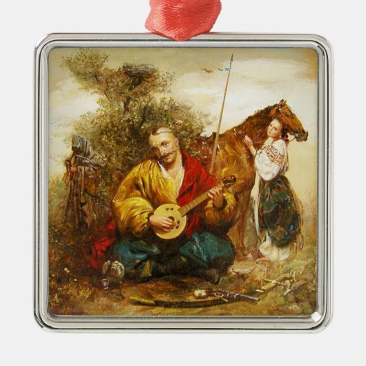 Kozak Cossack Mamai kerstversier Metalen Ornament (Voorkant)