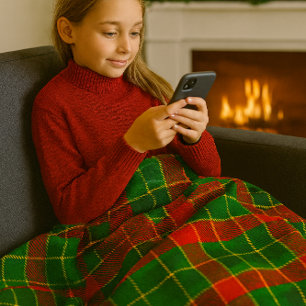 Kozijn Kerst Tartaar in Rood en Groen Fleece Deken