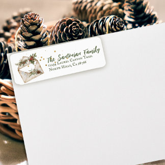 Kozijn Vintage Kerstmis Rood Hulst Retouradres Etiket
