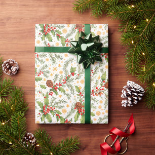 Kozijnlijke Kerst Woud Denneappels & Takken Cadeaupapier