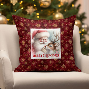 Kozijnlijke Kerstman en Rendier Kerstkussen Huisde Kussen