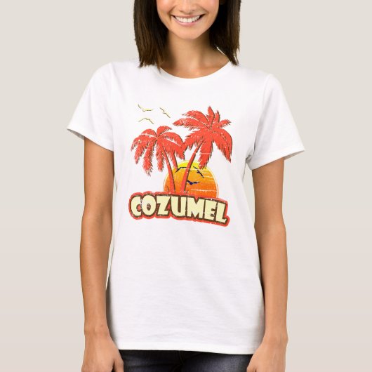 Kozumel Summer Palm Trees 80's Beach Sunset T-shirt (Voorkant)