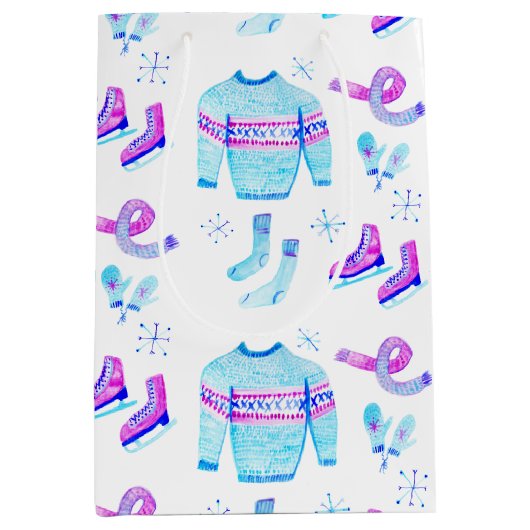 Kozy Winter versnelling Ice Skating Holiday Medium Cadeauzakje (Voorkant)