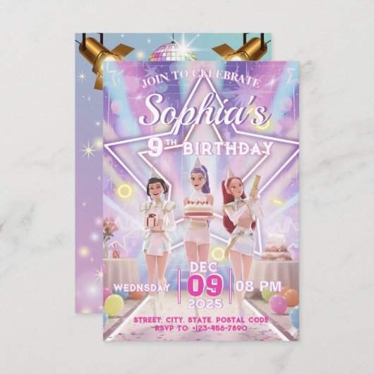 KPOP Birthday, Color the back! Invitation (Devant / Derrière)