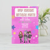 KPOP Karaoke Birthday, pink stars Kaart (Staand voorkant)