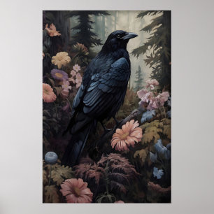 Kraai En Bloemen Vintage Poster, Dark Academia Poster