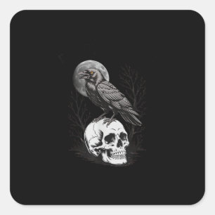 Kraai, F-Caw-F Grappige Vogel Maan Gothische Volwa Vierkante Sticker