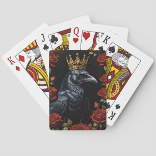 Kraai In Een Gouden Kroon Ruby Rode Rozen Pokerkaarten