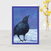 Kraai in Sneeuw: Kunst: De winter: Paars, Witte Kaart (Gele Bloem)