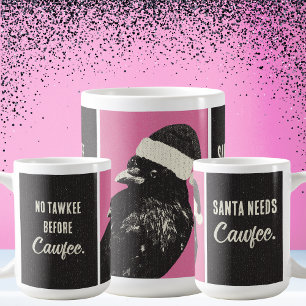 Kraai Kerstman Roze Zwart Cawfee Kerst Koffiemok