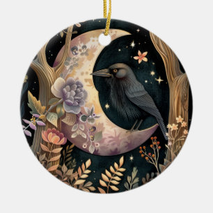 Kraai Maan Keramisch Ornament