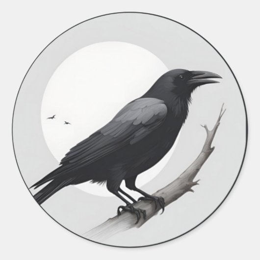Kraai met de maan ronde sticker (Voorkant)