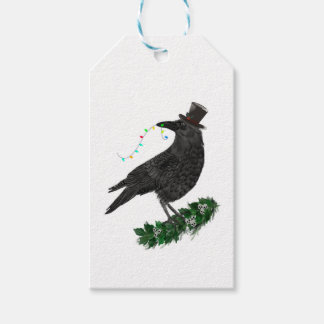 Kraai met hoed voor de feestdagen cadeaulabel