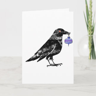 Kraai met paarse kerstornament kaart