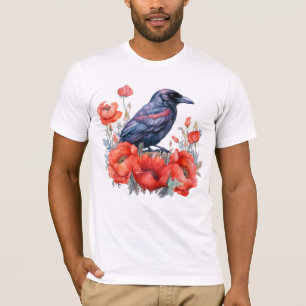 Kraai met papaver t-shirt