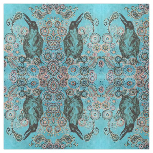 kraai op blauwe stof (Swatch)