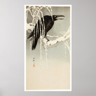 Kraai op een besneeuwde tak door Ohara Koson Poster