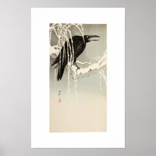 Kraai op een besneeuwde tak door Ohara Koson Poster