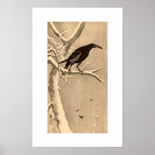 Kraai op een besneeuwde tak door Ohara Koson Poster