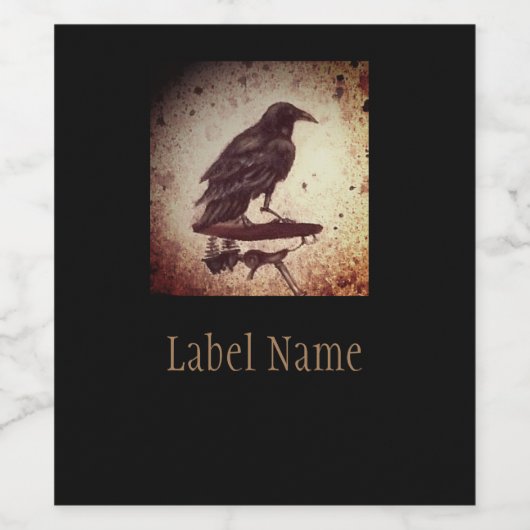 Kraai op fietsstoel wijn etiket (Enkel label)