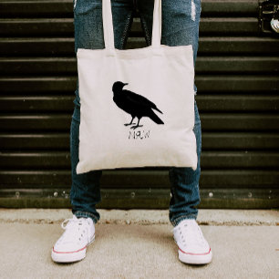 Kraai Tekening en Naw Silhouette in Zwart Tote Bag
