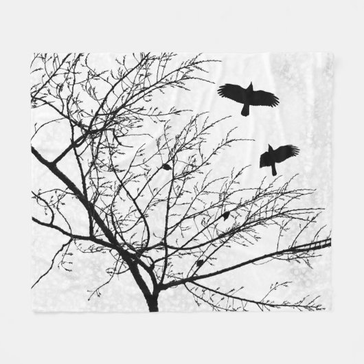 Kraaien en bomen Zwart-wit gotisch landschap Fleece Deken (Voorkant (Horizontaal))