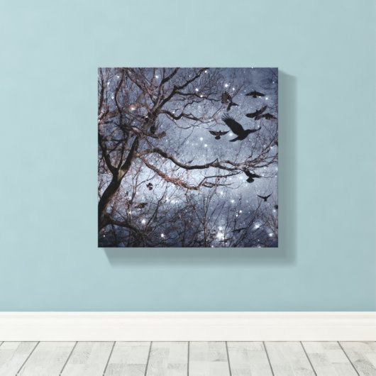 Kraaien in een sterrenveld canvas afdruk (Insitu (Houten vloer))