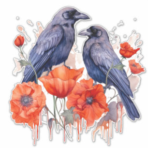 Kraaien met papaver sticker